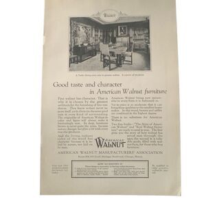 Vintage 1923 American Walnut Good Taste Character Ad Advertisement